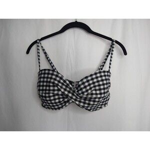 NWOT Cocoship Retro Style Twist Bikini Top Black White Check Gingham Size 8